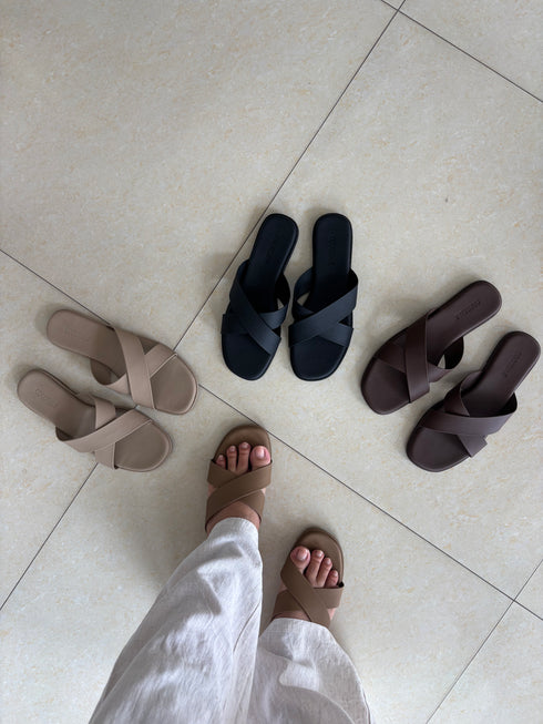 Criss Cross Slid-On Sandals